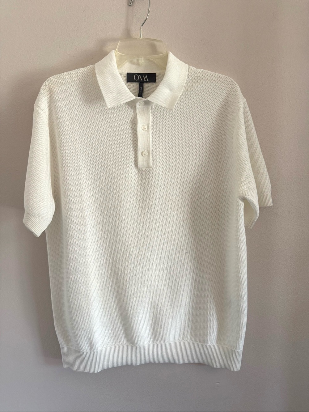 White Short-Sleeve V-Notch Polo Knit Top